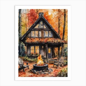 A Witches Cottage in the Woods ~ Witchy Spooky Fairytale Watercolour  Art Print