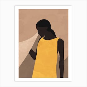 Silhouette Of A Woman In Yellow Dress Art Print