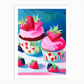 Strawberry Cupcakes, Dessert, Food Abstract Still Life Art Print