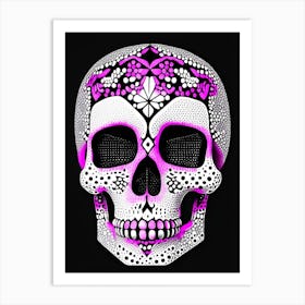 Skull With Geometric Designs Pink 1 Doodle Art Print