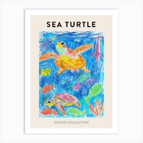 Pencil Scribble Sea Turtle In The Ocean Poster 2 Art Print