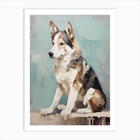 Siberian Husky Dog, Painting In Light Teal And Brown 2 Art Print