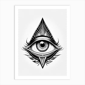 Third Eye Symbolism, Symbol, Third Eye Simple Black & White Illustration 3 Art Print