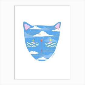 I Am A Day Cat Blue In White Art Print