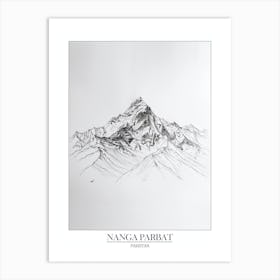 Nanga Parbat Pakistan Line Drawing 3 Poster Art Print