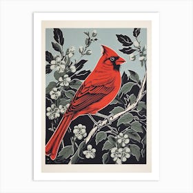 Vintage Bird Linocut Cardinal 5 Art Print