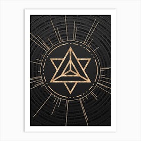 Geometric Glyph Symbol in Gold with Radial Array Lines on Dark Gray n.0238 Art Print