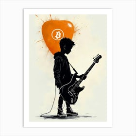 Bitcoin Boy Holding a Guitar Art Print