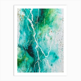 Acrylic Painting Of An Abstract Design Featuring Dirty Watercolor Splashes Blending Teal Green An (1) Art Print