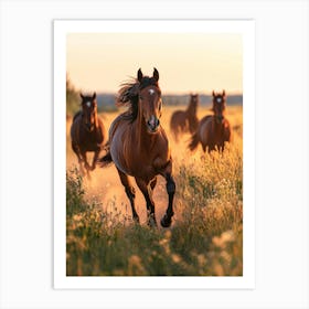 Horses Galloping At Sunset. Generated AI. Art Print 1 Art Print