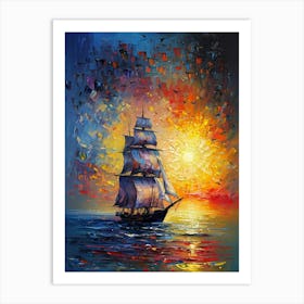 Abstract Sailing Into Sunset In Golden Voyage Poster