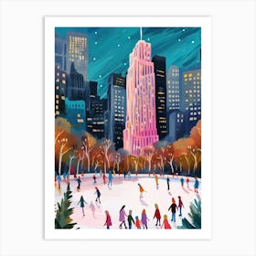 New York The Rink At Rockefeller Center Winter Christmas Travel Painting Art Print