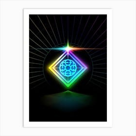 Neon Geometric Glyph in Candy Blue and Pink with Rainbow Sparkle on Black n.0174 Art Print