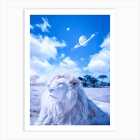 White Lion And Blue Butterfly 1 Art Print