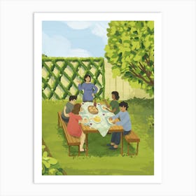 Family Dinner Garden Illustration Art Print