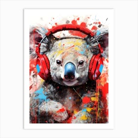 Koala With Headphones animal Art Print