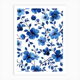 Blue And White Floral Pattern 16 Art Print