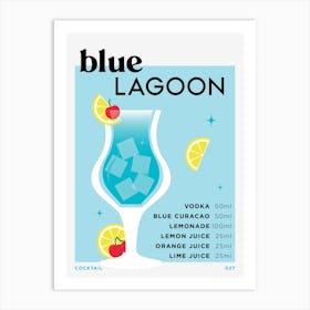 Blue Lagoon in Blue Cocktail Recipe Art Print
