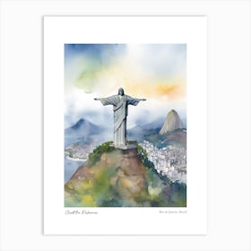 Christ The Redeemer, Rio De Janeiro, Brazil 4 Watercolour Travel Poster Art Print