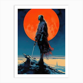 Witcher Warrior Painting Red Moon Art Print