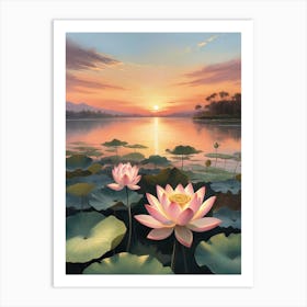 Lotus Flower At Sunset Art Print