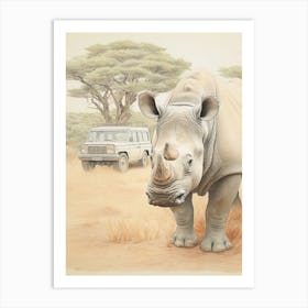 Rhino With A Safari Car 1 Art Print