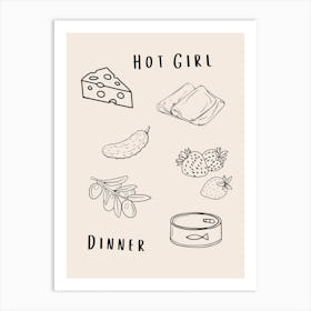 Hot Girl Dinner B&W Art Print