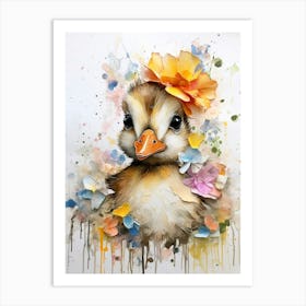 Mixed Media Floral Duckling Collage 2 Art Print