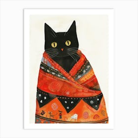 Black Cat In Blanket Art Print