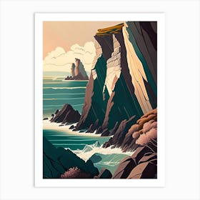 Coastal Cliffs And Rocky Shores Waterscape Retro Illustration 1 Art Print