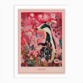 Floral Animal Painting Badger 3 Poster Art Print