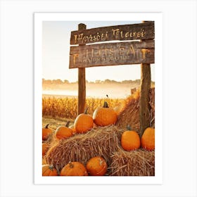 Autumn Harvest Celebration Pumpkins And Gourds Of Various Sizes Nestled In A Straw Bale Mound Flan 2 1 Art Print