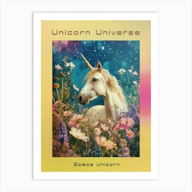 Floral Unicorn In Space Retro Collage 2 Poster Art Print