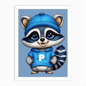 Raccoon BLUE CUTE Art Print