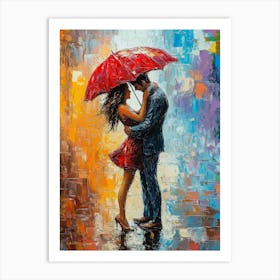 Kissing Under An Umbrella Art Print