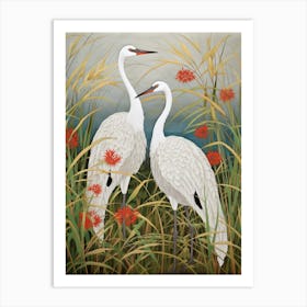 Cranes In Silver Grass 3 Vintage Japanese Botanical Art Print
