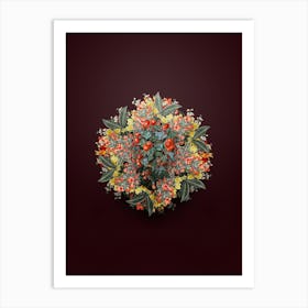 Vintage Sweet Scented Hawthorn Floral Wreath on Wine Red n.0513 Art Print