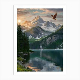 Eagle Over Lake Art Print