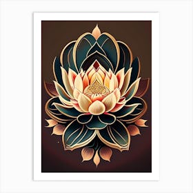 Lotus Flower, Buddhist Symbol Retro Illustration 3 Art Print