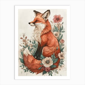 Amazing Red Fox With Flowers 4 Art Print