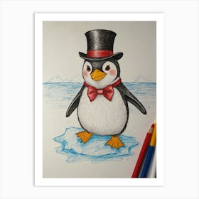 Penguin In Top Hat 1 Art Print