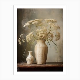 Queen Anne S Lace, Autumn Fall Flowers Sitting In A White Vase, Farmhouse Style 2 Art Print