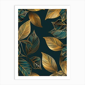 Gold Leaves On A Dark Background Art Print