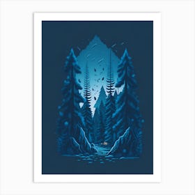 A Fantasy Forest At Night In Blue Theme 84 Art Print