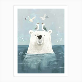 Polar Bear With Birds 1 Art Print