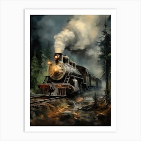 Steam Train In The Forest Art Print