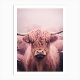 Blush Pink Highland Cows In The Rain 2 Art Print