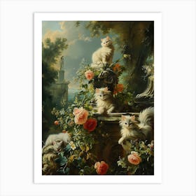 Kittens In The Garden Rococo Style 3 Art Print