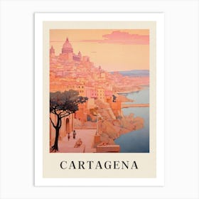 Cartagena Spain 1 Vintage Pink Travel Illustration Poster Affiche