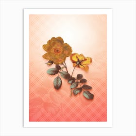 Sweetbriar Rose Vintage Botanical in Peach Fuzz Tartan Plaid Pattern n.0335 Art Print